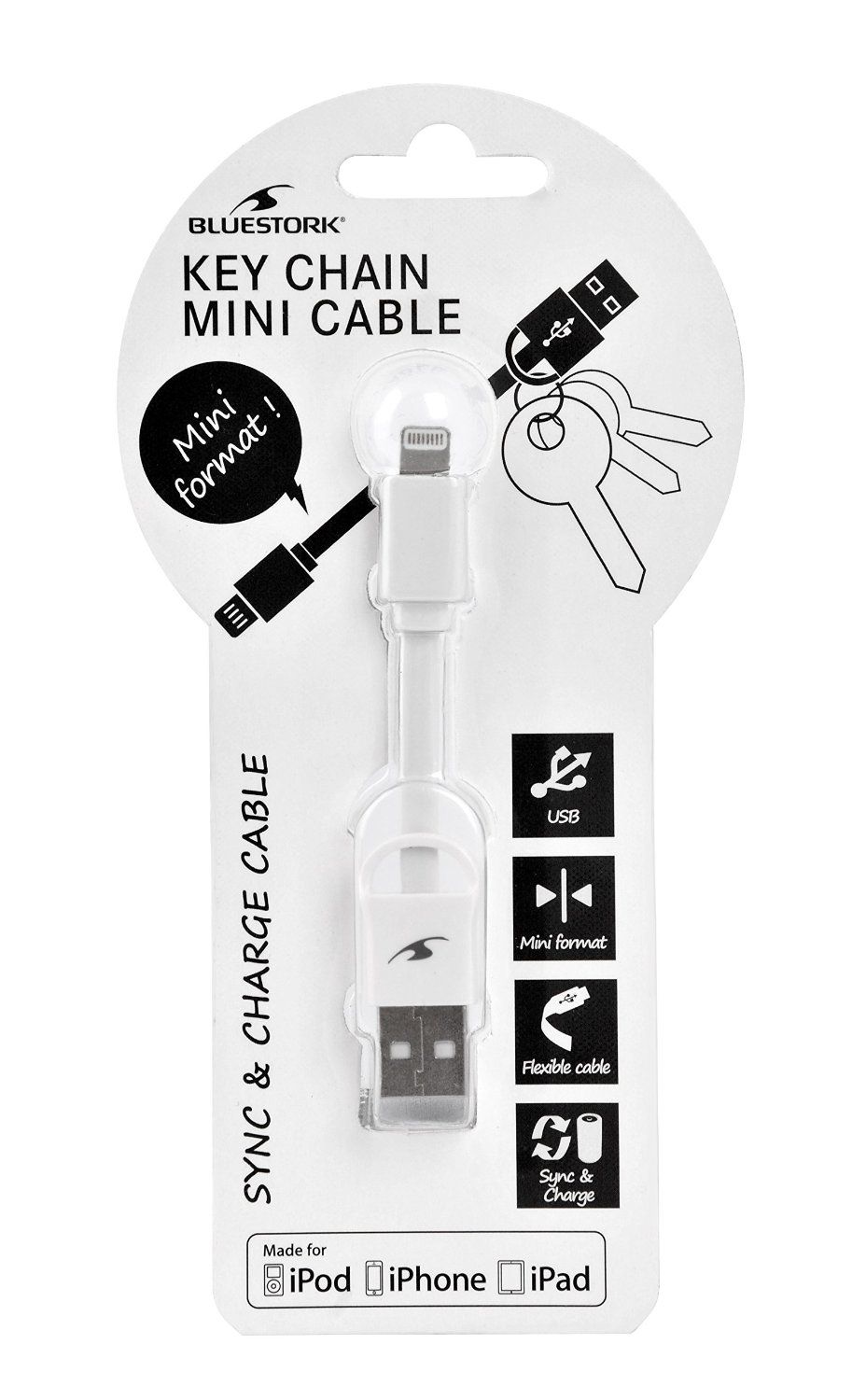 Cable Apple Usb Lightning Mfi Keychain 9 Cm White